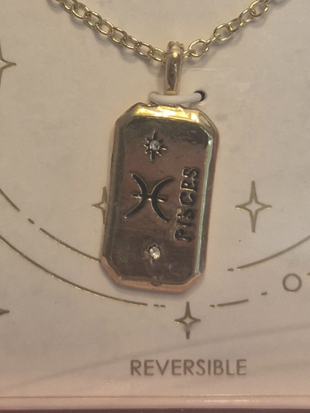 14k Yellow Gold Plated Pisces Zodiac Sign Necklace Reversible Design NWT - Picture 3 of 3